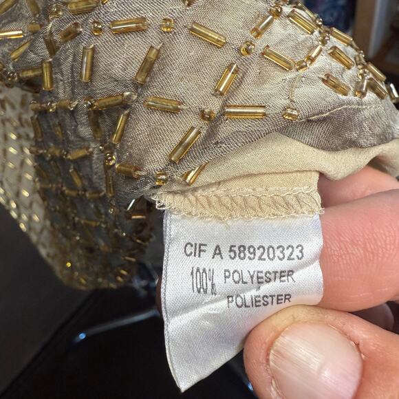 Anne Weyburn Beaded Top Embellished Scoop Neck Gold Polyester Sheer Size 14/42 - Picture 10 of 11